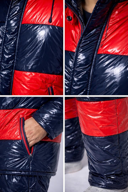 Shiny Nylon Snowsuit Glossy Puffer Jacket & Pants Winter