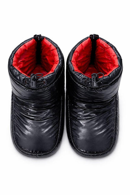 Men’s Black Shiny Nylon Puffer Slipper Boots