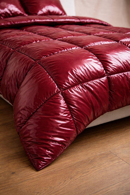 Blood Red Quilted Shiny Nylon Bedding Set