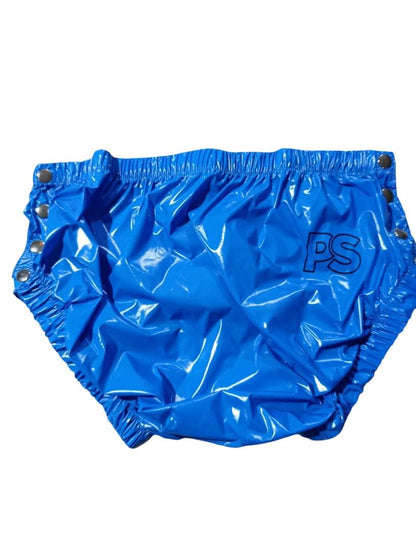 Royal Blue Shiny Nylon Briefs Adjustable Snap Side Cover