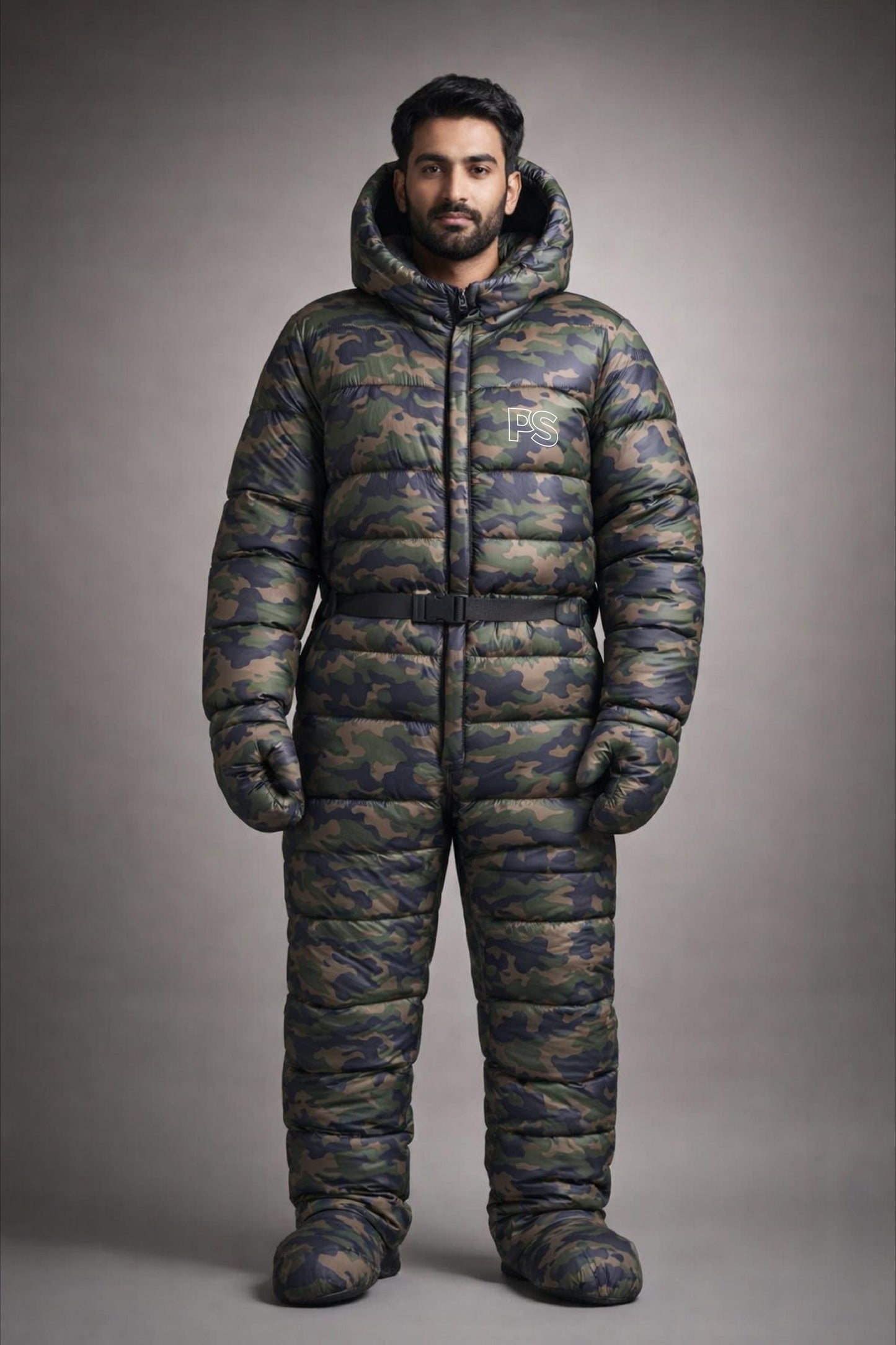 Heavyweight Camouflage Quilted Puffer Jumpsuit