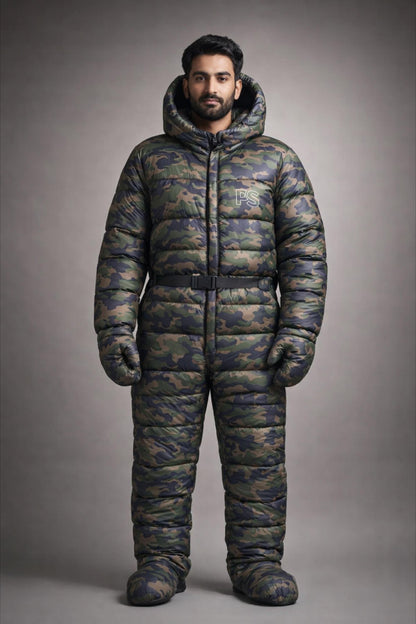 Heavyweight Camouflage Quilted Puffer Jumpsuit