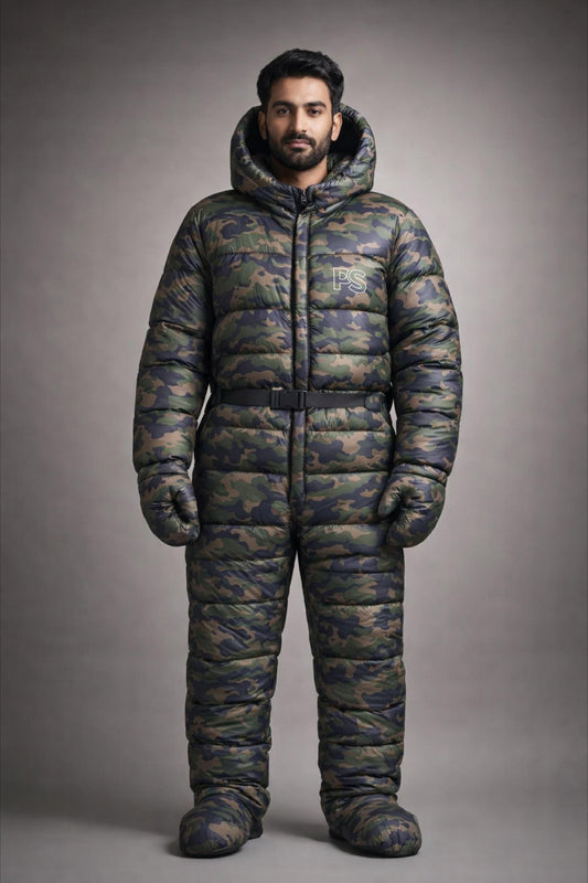 Heavyweight Camouflage Quilted Puffer Jumpsuit