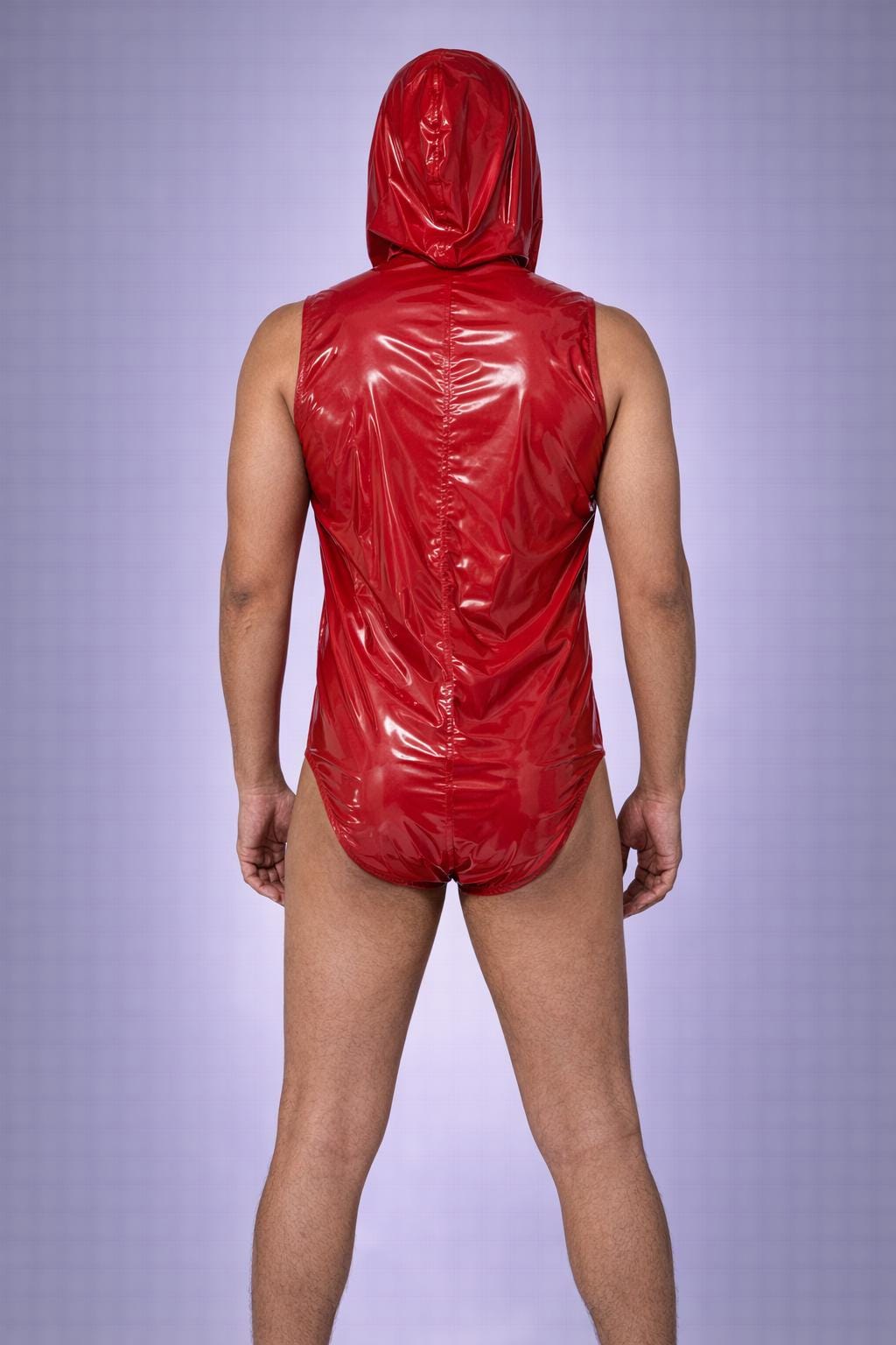 Nylon Hooded Singlet Sleeveless Bodysuit with Front Zipper