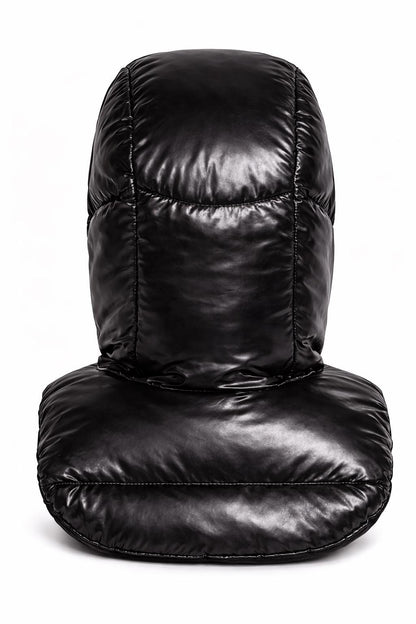 Glossy Black Puffer Neck Warmer Hood