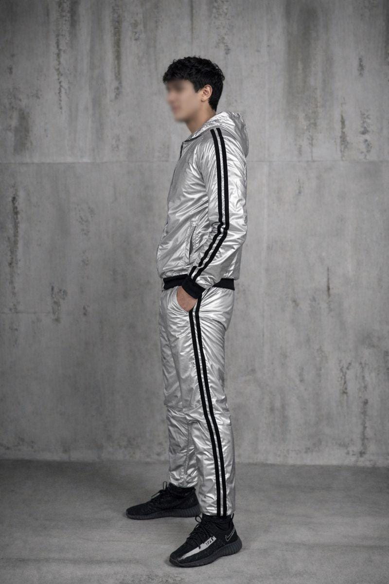 Metallic Silver Nylon Track Suit for Men  Modern Streetwear