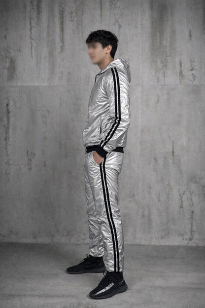 Metallic Silver Nylon Track Suit for Men  Modern Streetwear