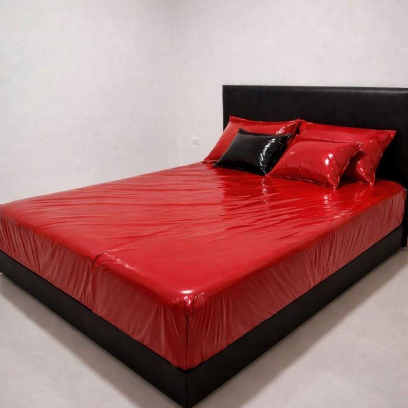 Red Shiny Nylon Bed Sheet Set with Gloss Finish