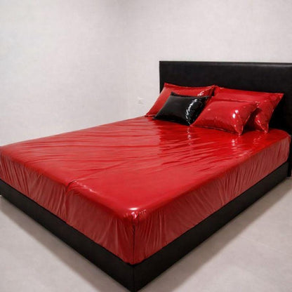 Red Shiny Nylon Bed Sheet Set with Gloss Finish