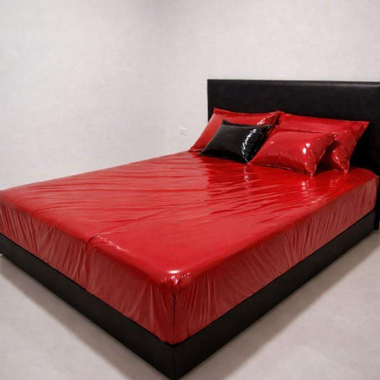 Red Shiny Nylon Bed Sheet Set with Gloss Finish