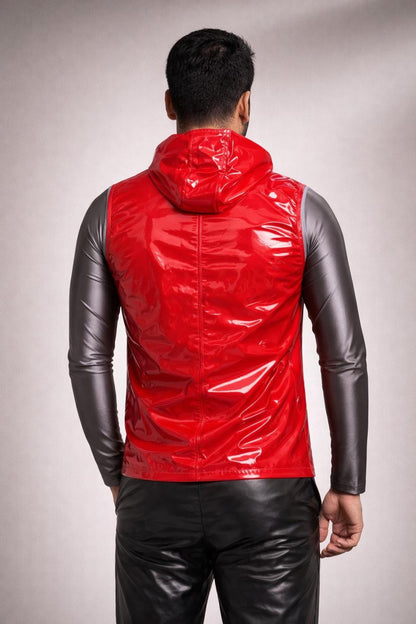 Men’s Red Shiny Nylon Vest Glossy Lightweight
