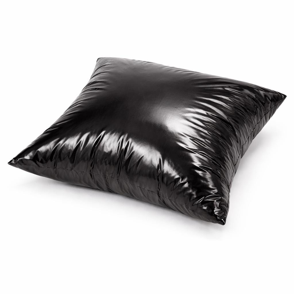 Glossy Black Nylon Pillow  Shiny Quilted Decorative Cushion