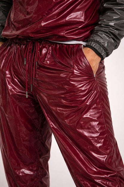 Burgundy & Charcoal Shiny Nylon Tracksuit
