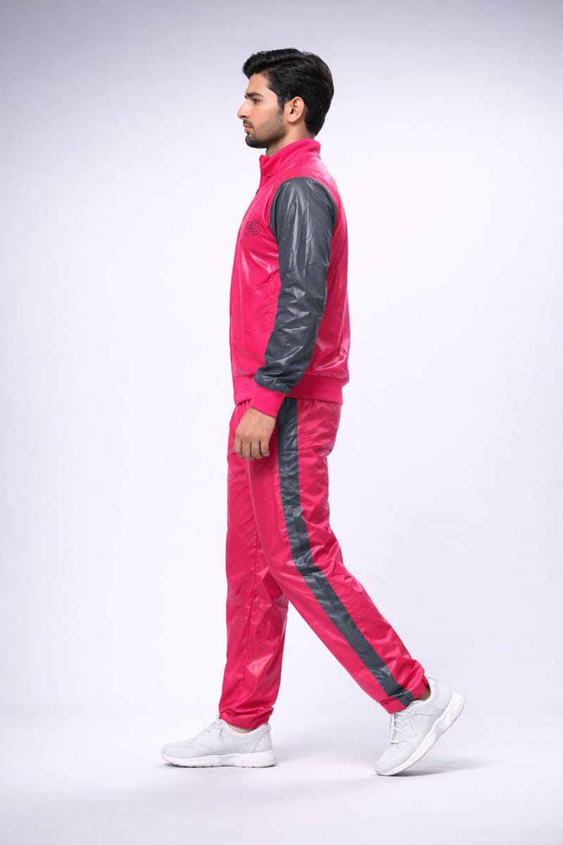 Shiny Nylon Tracksuit  Pink & Gray Gloss Set