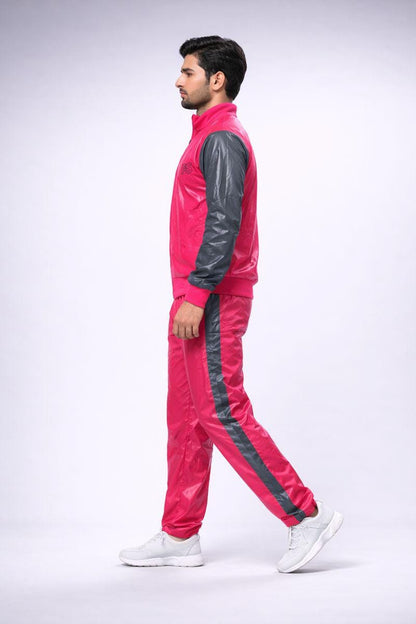 Shiny Nylon Tracksuit  Pink & Gray Gloss Set