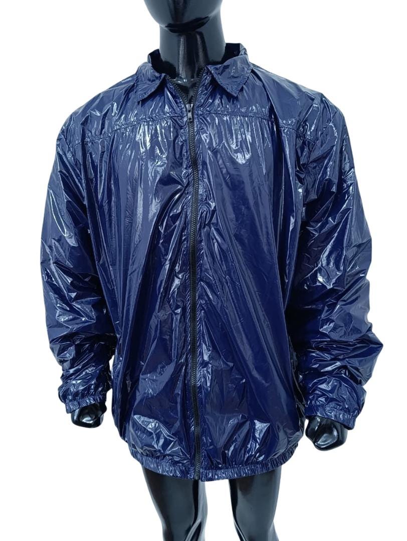 Black Blue Shiny Jacket Lightweight Winter Wear