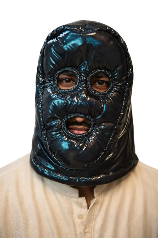Shiny Black Nylon Puffer Face Mask