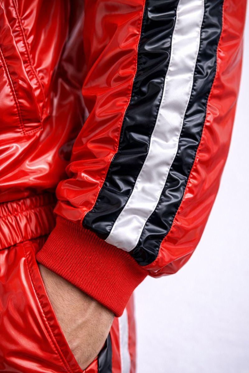 Shiny Nylon Tracksuit Red Gloss Lightweight Set