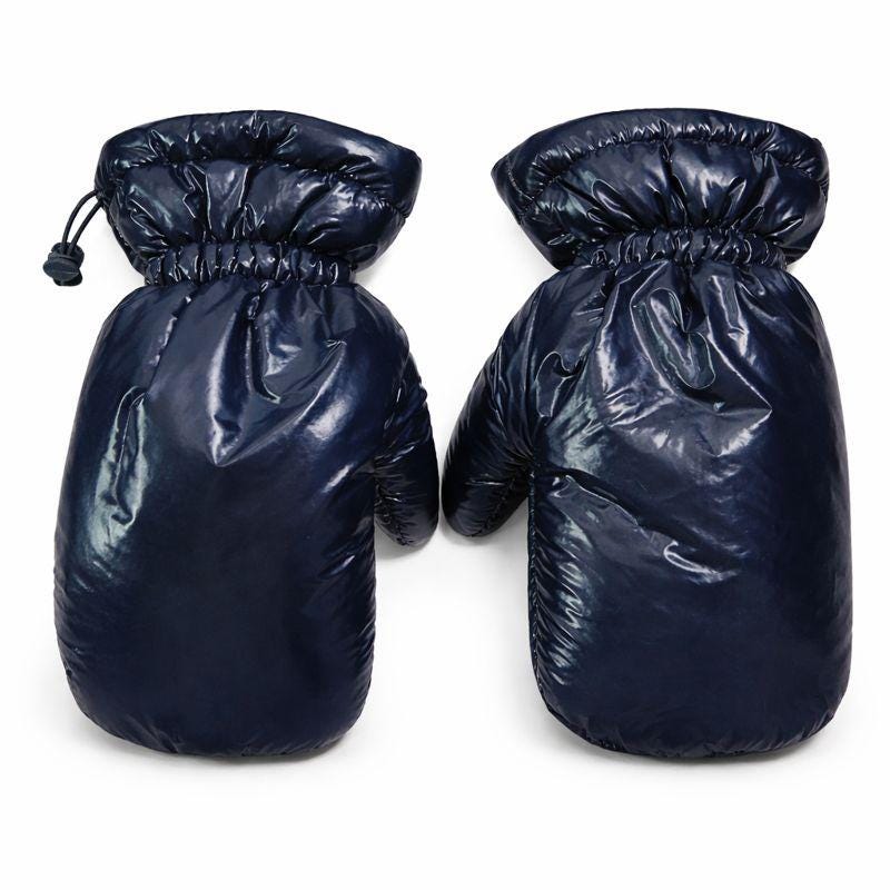 Navy Blue Quilted Padded Mittens with Drawstring Wrist