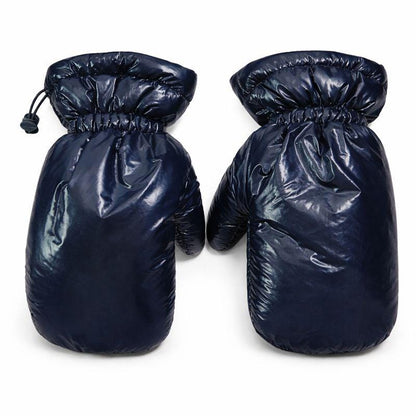 Navy Blue Quilted Padded Mittens with Drawstring Wrist