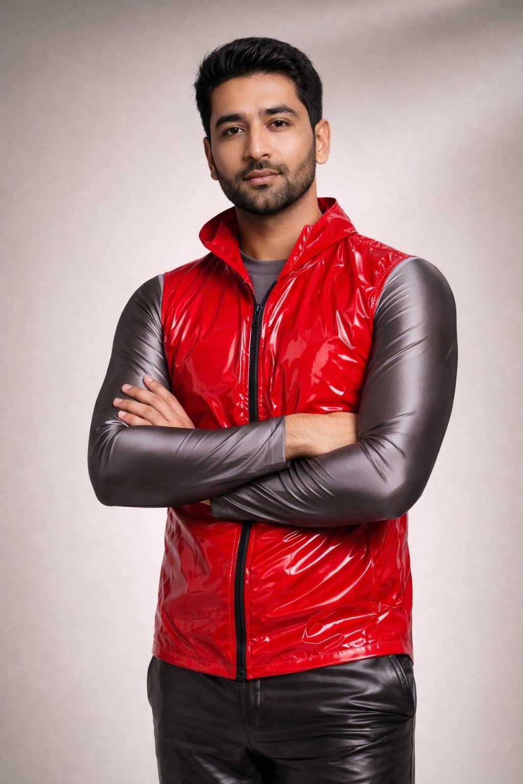 Men’s Red Shiny Nylon Vest Glossy Lightweight