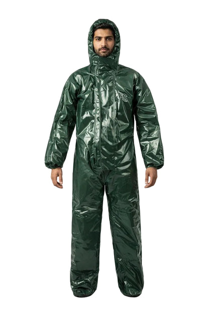 Forest Green Shiny Nylon Hooded Suit