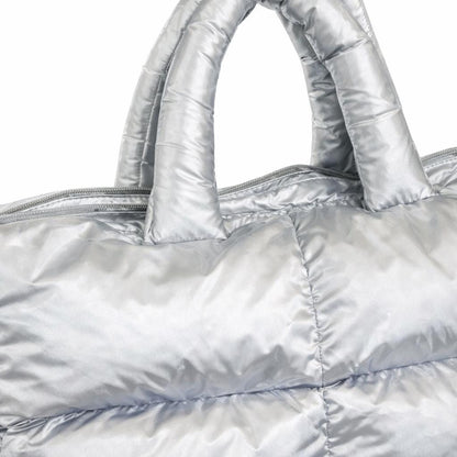 Metallic Silver Shiny Nylon Puffer Tote Bag