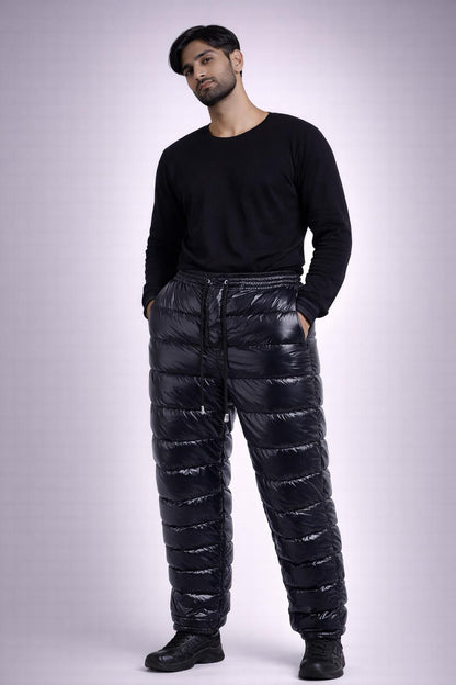 Men’s Black Shiny Puffer Pants