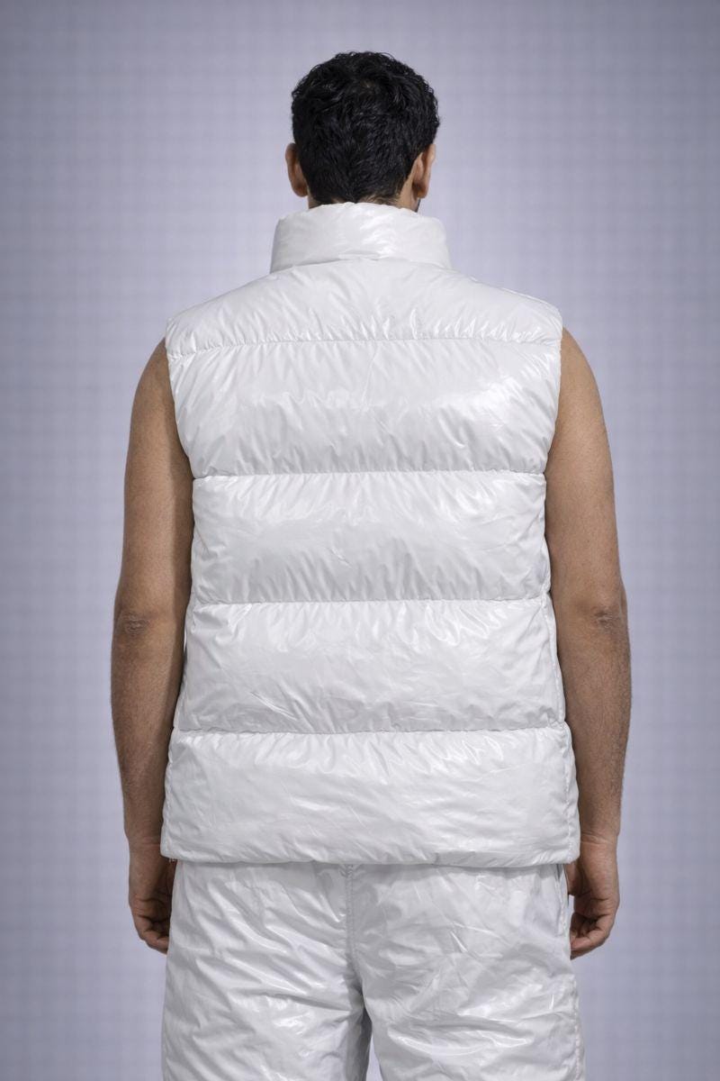 White Glossy Nylon Sleeveless Puffer Vest