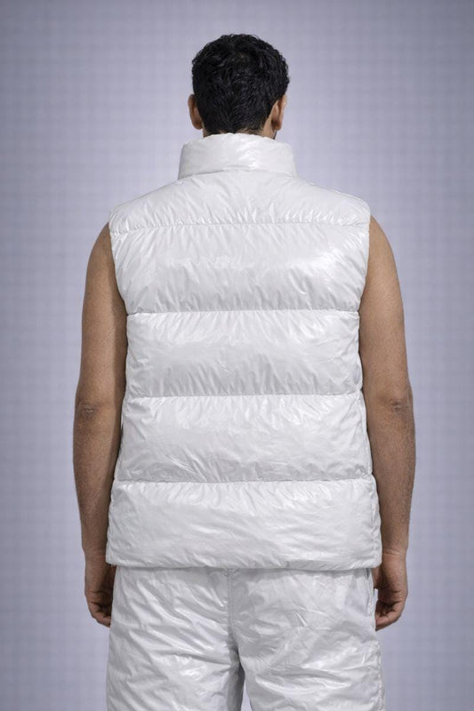 White Glossy Nylon Sleeveless Puffer Vest