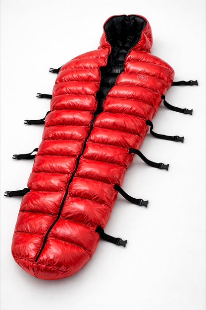 Sleeping Bag Mummy-Style Puffer with Black Lining & Buckle Straps