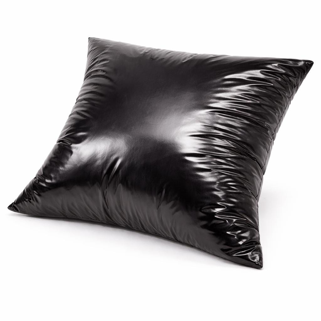 Glossy Black Nylon Pillow  Shiny Quilted Decorative Cushion