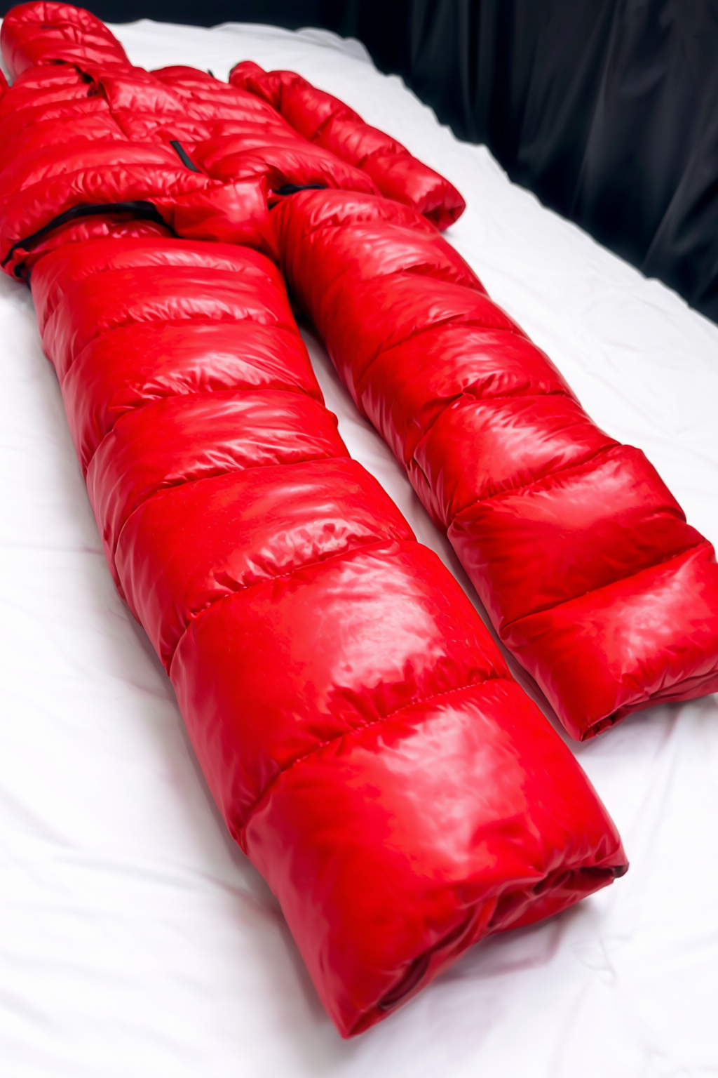 Men’s Red Shiny Nylon Puffer Suit Set  Jacket, Hood & Pants