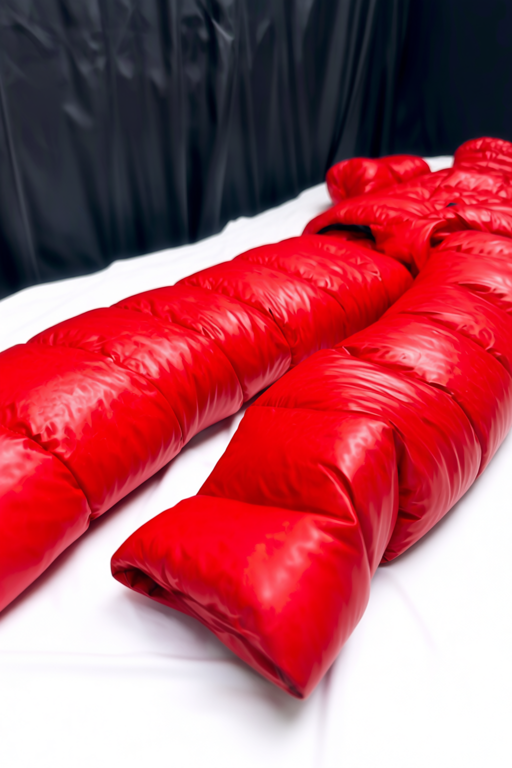 Men’s Red Shiny Nylon Puffer Suit Set  Jacket, Hood & Pants