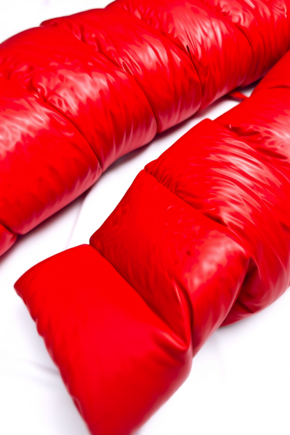 Men’s Red Shiny Nylon Puffer Suit Set  Jacket, Hood & Pants