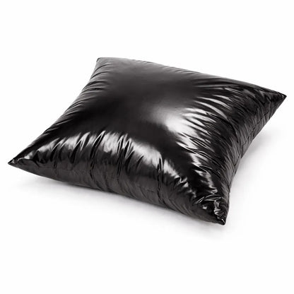 Glossy Black Nylon Pillow  Shiny Quilted Decorative Cushion