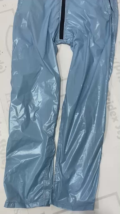Men’s Sky Blue Shiny Nylon Ski Bib Overalls Glossy Lightweight
